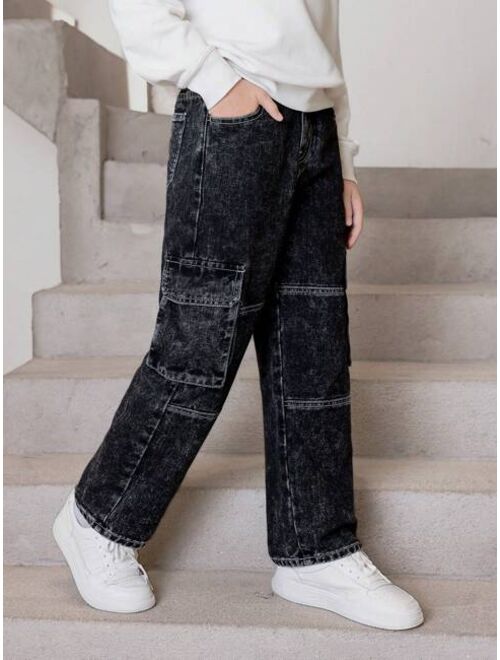 Shein Boys' (big Kid) Jeans New Fashionable Casual Cargo Straight Leg Denim Pants