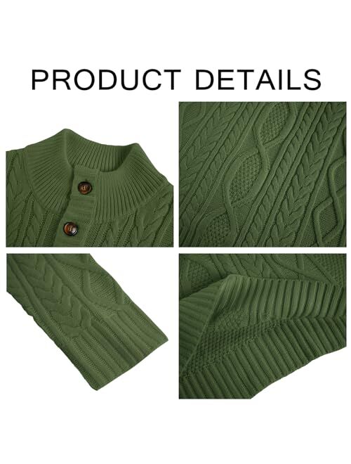 Gafeng Mens Mock Neck Pullover Sweater Casual Slim Fit Cable Knit Button Up Thermal Lightweight Winter Sweaters Knitwear