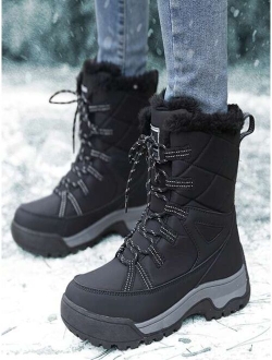 Women's Winter Warmth Snow Boots With Trendy Laces, Thick Sole, Waterproof, Slip-resistant For Outdoor Activities Like Climbing, Hiking, Etc.