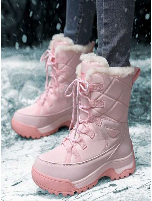 Shein Women's Winter Warmth Snow Boots With Trendy Laces, Thick Sole, Waterproof, Slip-resistant For Outdoor Activities Like Climbing, Hiking, Etc.