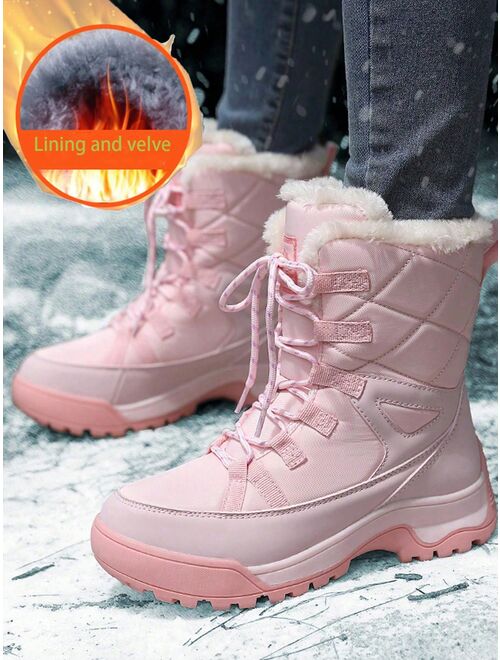Shein Women's Winter Warmth Snow Boots With Trendy Laces, Thick Sole, Waterproof, Slip-resistant For Outdoor Activities Like Climbing, Hiking, Etc.