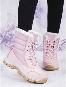 Winter New Arrival Women's High-top Anti-skid & Thick Warm Comfort Shoes, Fashionable Pink Snow Boots For Outdoor Sports, Mountaineering, Hiking, Traveling And Comf