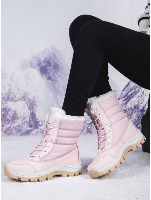 Shein Winter New Arrival Women's High-top Anti-skid & Thick Warm Comfort Shoes, Fashionable Pink Snow Boots For Outdoor Sports, Mountaineering, Hiking, Traveling And Comf