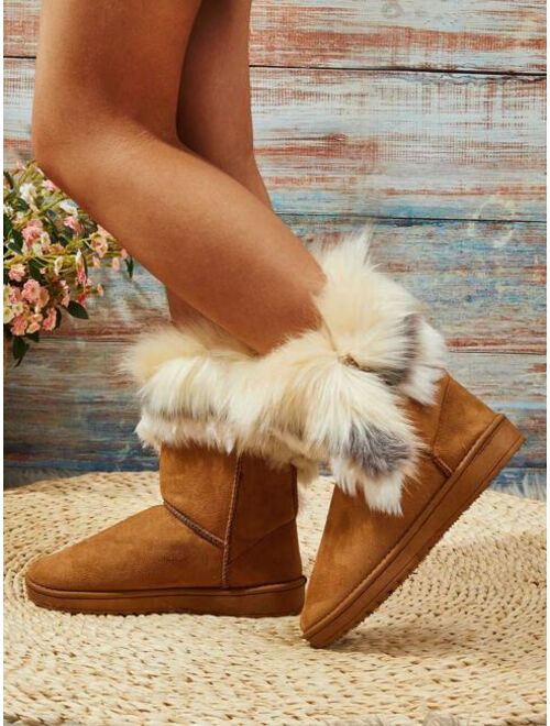 Shein Fashionable Women's warm snow boots with thick soles Winter Casual Plush Fur boots