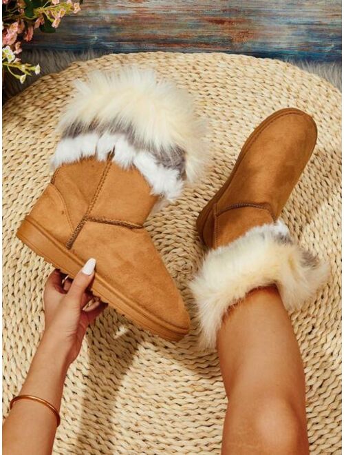 Shein Fashionable Women's warm snow boots with thick soles Winter Casual Plush Fur boots