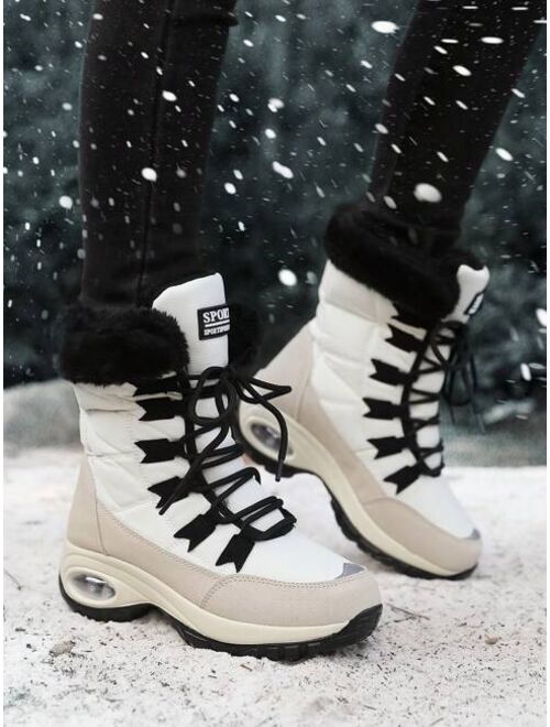 Shein Women's Mid-calf Snow Boots With Warm Plush Lining, Thickened And Anti-slip, Suitable For Northern Snowy Areas And Outdoor Skiing Activities