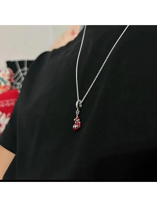 UNE DOUCE Spiderman Necklace Set, Red Spidey Charm Necklace with Silver Plating, Non-Tarnished Cable Chain with Sliding Clasp for Adjustable Sizes. Gift for Men, Boys, Wo
