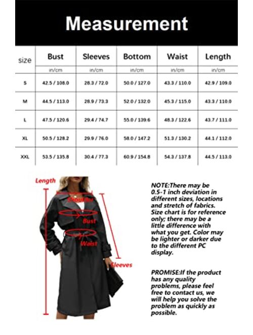Bellivera Women Trench Coat Long Loose Jacket Faux PU Leather Oversize Classic Lapel Overcoat with Belt