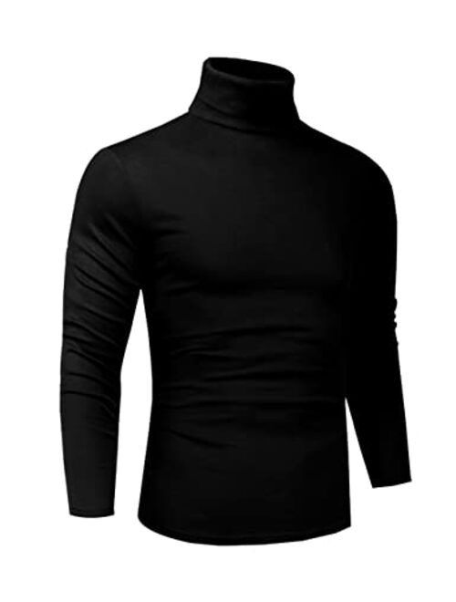 LONGBIDA Men's Turtleneck Slim Fit Pullover Top Long Sleeve Thermal Basic T Shirt