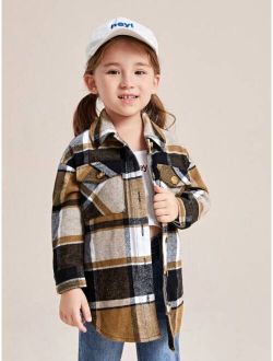 Toddler Girls Plaid Print Drop Shoulder Blouse
