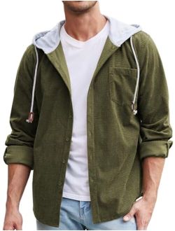 Men Corduroy Shirts Jacket Casual Waffle Long Sleeve Jacket Button Down Sweatshirts Hoodies