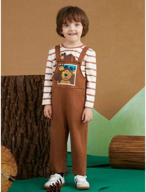 SHEIN X Masha and The Bear Young Boy 1pc Cartoon Graphic Overall Jumpsuit