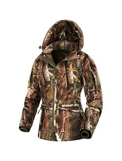 NEW VIEW Womens Hunting Clothes, Upgraded Ultra-Quiet Water Resistant Camo Hunting Jacket for Duck Waterfowl Deer Hunting