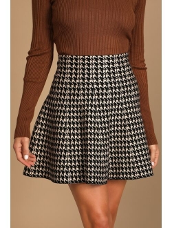 Fall Moments Black and Tan Houndstooth Mini Sweater Skirt