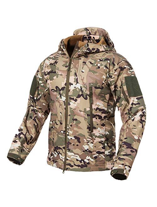 ReFire Gear Men's Soft Shell Military Tactical Jacket Outdoor Camouflage Hunting Fleece Hooded Coat
