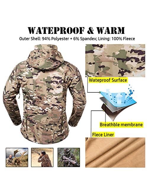 ReFire Gear Men's Soft Shell Military Tactical Jacket Outdoor Camouflage Hunting Fleece Hooded Coat