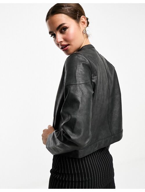 COTTON ON Cotton:On stretch faux leather moto jacket in washed black
