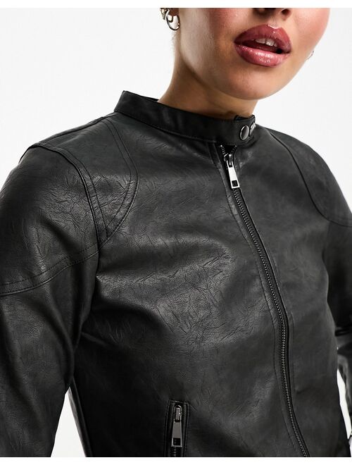 COTTON ON Cotton:On stretch faux leather moto jacket in washed black