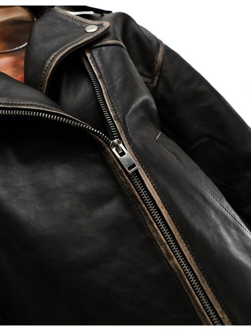 Bolongaro Trevor oversized distressed leather biker jacket in black