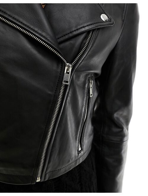 Bolongaro Trevor Olivia cropped leather biker jacket in black
