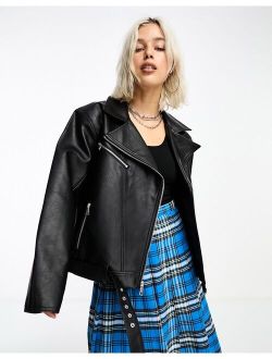 ultimate faux leather oversized biker jacket in black