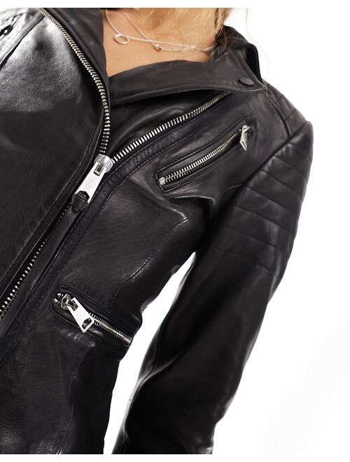 AllSaints Leoni leather biker jacket in black