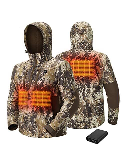 TIDEWE Men's Heated Jacket with Battery Pack, Coral-Fleece Lining, Waterproof 1/2 Zip Jacket for Hunting(Camo,S-XXXL)
