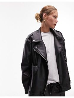 faux leather super oversized biker jacket in black