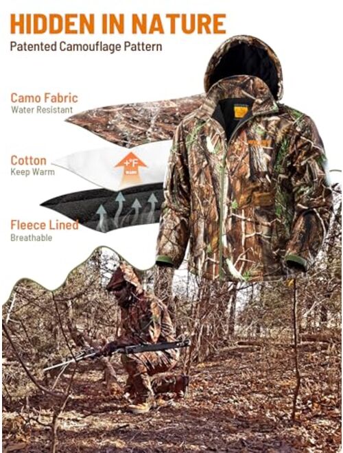 NEW VIEW Thick Hunting Jacket Cold Weather Camo Hunting Coat, Insulated Hunting Clothes for Men