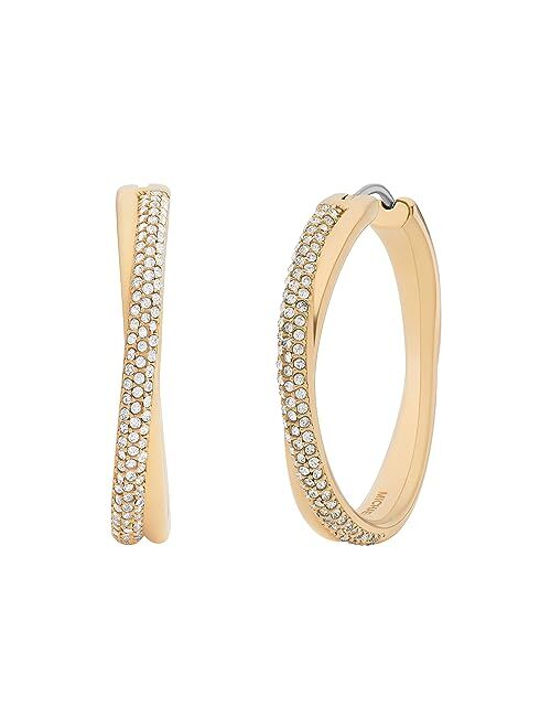 Michael Kors Stainless Steel and Pave Crystal Hoop Earrings for Women, Color: Gold (Model: MKJ8319710)