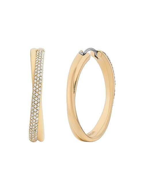Michael Kors Stainless Steel and Pave Crystal Hoop Earrings for Women, Color: Gold (Model: MKJ8319710)
