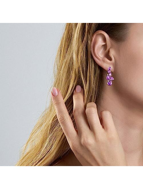 Aeneas Amethyst Cluster Earrings 925 Sterling Silver Amethyst Teardrop Earrings Gradient Dark Purple Crystal Dangle Drop Earrings Purple Jewelry Gifts for Women Girls Chr