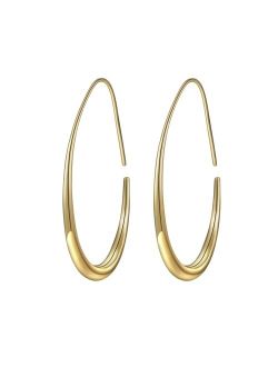 Gelanmeng Lightweight Teardrop Hoop Earrings for Women - 14k Gold/White Gold Plated Large Oval Pull Through Hoop Earrings High Polished Statement Jewelry Gift for Women T
