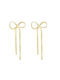 LOKLIFFAI 925 Sterling Silver BowDrop Dangle Earrings for Women Girls Long Tassel Chain Earrings Wedding Statement Jewelry