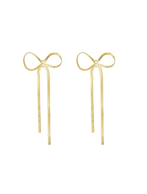 LOKLIFFAI 925 Sterling Silver BowDrop Dangle Earrings for Women Girls Long Tassel Chain Earrings Wedding Statement Jewelry