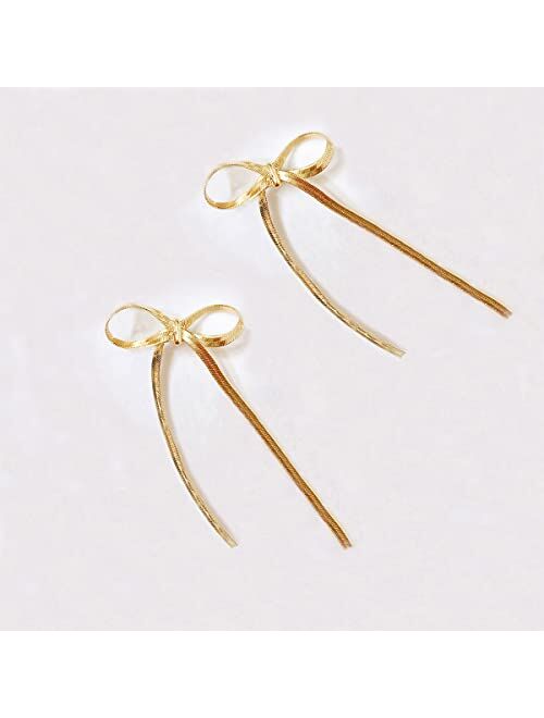 LOKLIFFAI 925 Sterling Silver BowDrop Dangle Earrings for Women Girls Long Tassel Chain Earrings Wedding Statement Jewelry