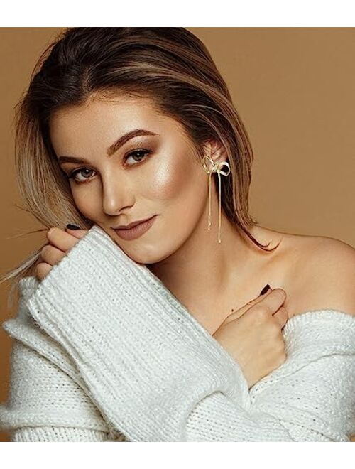 LOKLIFFAI 925 Sterling Silver BowDrop Dangle Earrings for Women Girls Long Tassel Chain Earrings Wedding Statement Jewelry