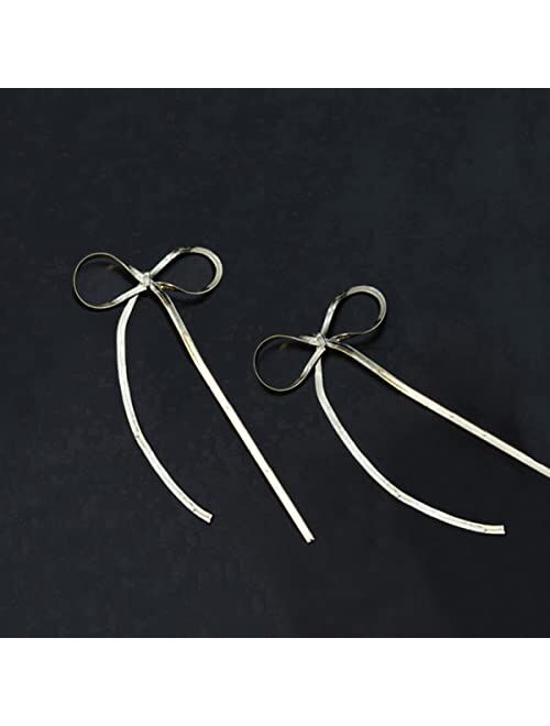 LOKLIFFAI 925 Sterling Silver BowDrop Dangle Earrings for Women Girls Long Tassel Chain Earrings Wedding Statement Jewelry