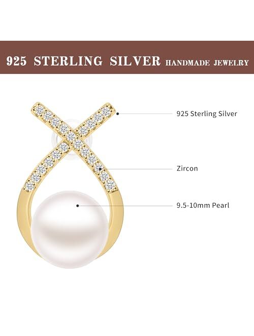 Birger Jarls 23 Pearl Earrings for Women,925 Sterling silver AAAA+ Freshwater 10mm Pearl Earrings Stud,14K Gold Plated 5A Cubic Zirconia Earrings Jewelry for Girls,Elegan