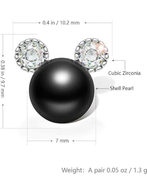 PANSTAR Minnie Pearl Stud Earrings for Women, 7 mm CZ Cute Mouse Stainless Steel Earrings