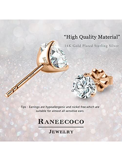 Raneecoco "STUNNING FLAME" 18K Gold Plated Silver Brilliant Cut Simulated Diamond Cubic Zirconia Stud Earrings