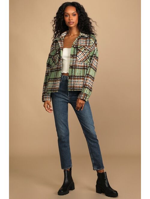 Lulus Sit Fireside Green Plaid Shacket