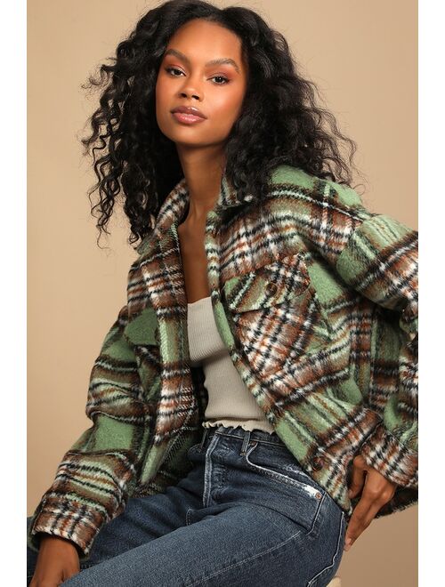 Lulus Sit Fireside Green Plaid Shacket