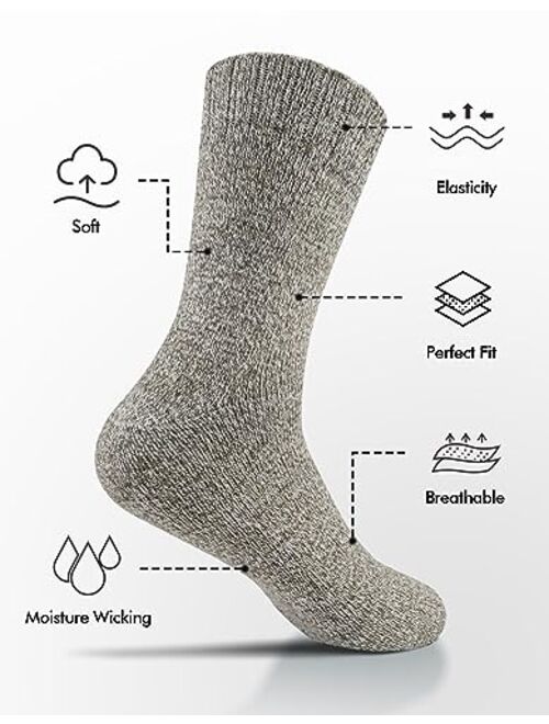 UUMIAER 5 Pairs Wool Socks Mens, Thermal Hiking Socks Warm Winter Socks Soft Crew Socks