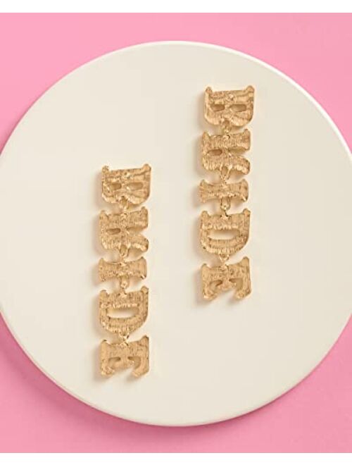 xo, Fetti Bride Pearl Drop Earrings, 3" Drop, Gold Pearl Charm Letter Jewelry | Bachelorette Party Decorations, Bridesmaid Gift, Bridal Shower, Wedding