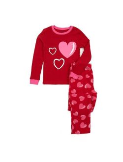 Kids Cotton Top and Fleece Pants Pajamas Heart