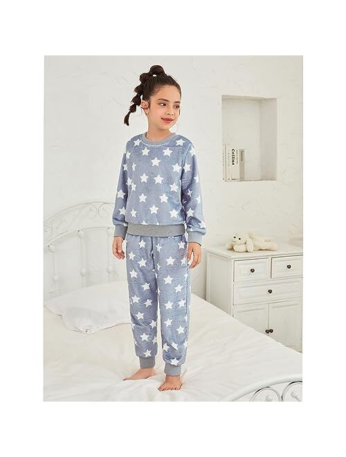 QPANCY Girls Pjs Set Two Piece Fleece Pajamas kids Fall Winter Long Sleeve pajamas Loungewear