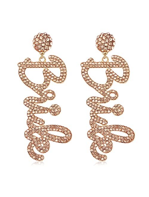 Jym Jewelry Bride Earrings for Women Sparkling Rhinestone Dangle Earrings Letter Drop Earring Wedding Party Gift