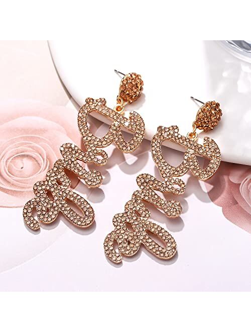 Jym Jewelry Bride Earrings for Women Sparkling Rhinestone Dangle Earrings Letter Drop Earring Wedding Party Gift
