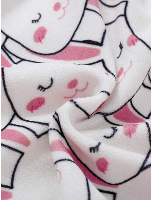 Shein Toddler Girls' Cute Bunny Print Thermal Fleece Tight Pajama Set
